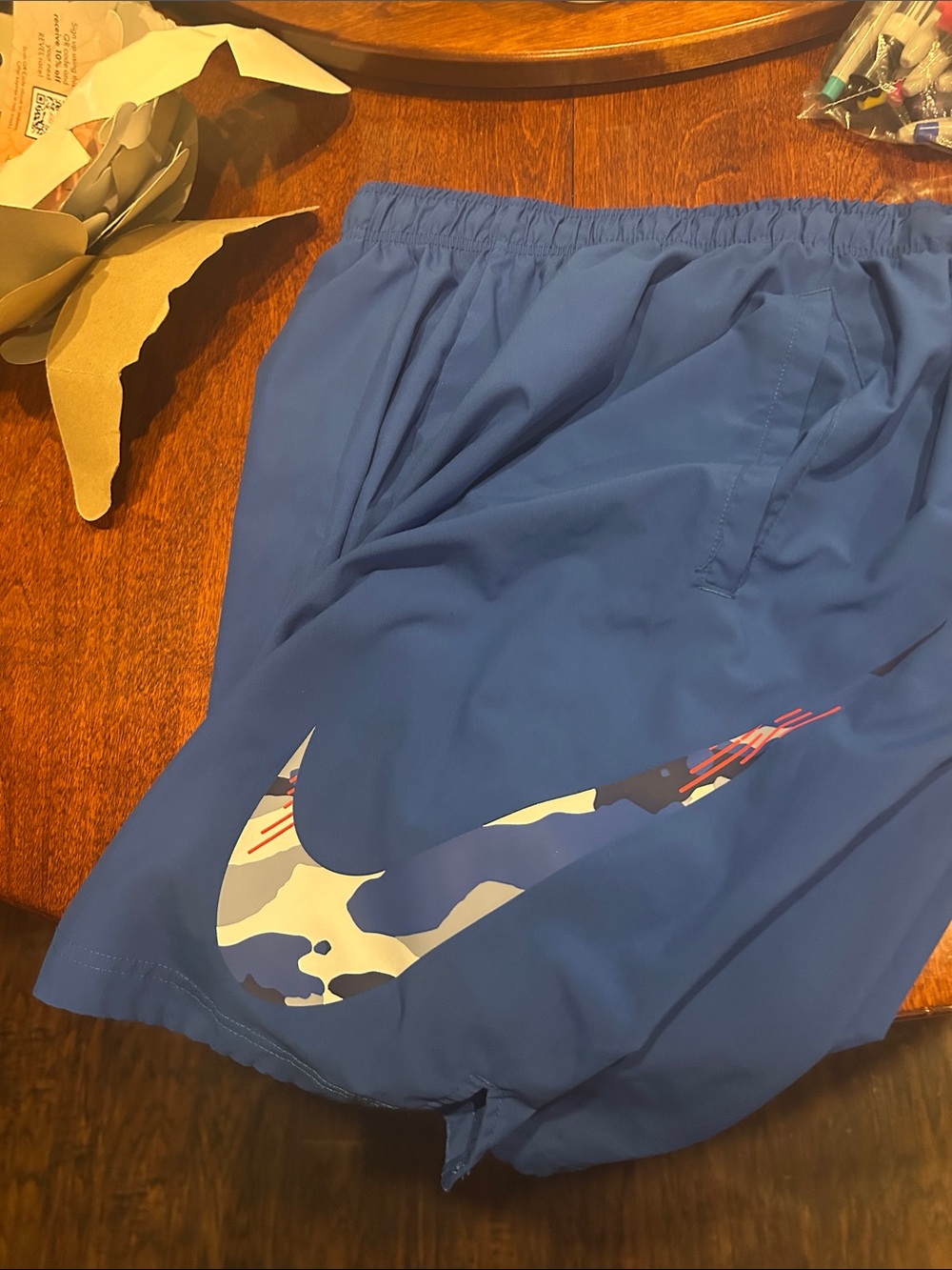 Nike Blue Athletic Shorts with Camouflage Swoosh Mens XL - Picture 2 of 11